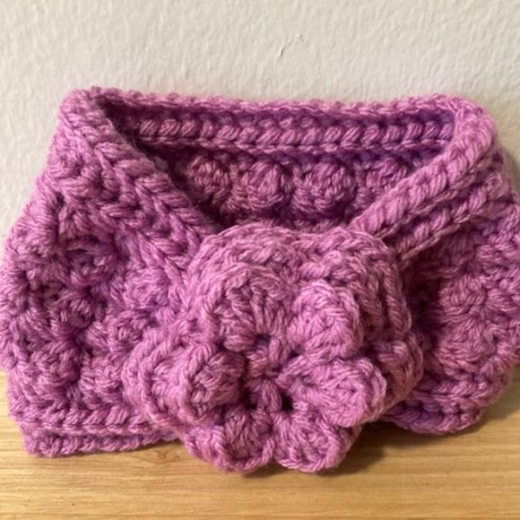 Infant Girls Winter Crochet Cinched Bow Headband Ear Warmer - Plum - Picture 1 of 2